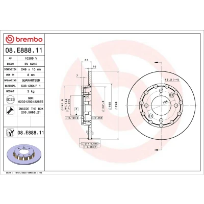 Bilde av BREMBO Bremseskive PEUGEOT: 208 II Hatchback, 2008 II, CITROËN: C4 III DS: DS 3 Crossback 10mm 4 fullt ut belagt 08.E888.11 1643574180