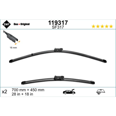 Bilde av Vindusvisker Swf 119317 foran Flatt viskeblad SKODA: Enyaq IV SUV, VOLKSWAGEN: ID.4, ID.5, AUDI: Q4 SUV