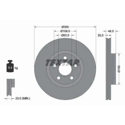Bilde av TEXTAR 92326003 Bremseskiver 300 25 05/05 108 innvendig ventilert belagt uten hjulfestebolt, hjulnav FORD: Transit Connect V408 Van