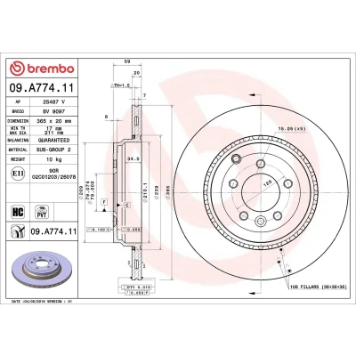 Bilde av BREMBO COATED DISC LINE 09.A774.11 Bremseskiver 365 20 5 innvendig ventilert belagt høy karbon LAND ROVER: Range Rover Sport