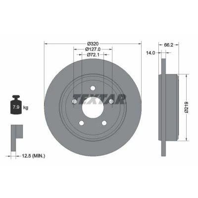 Bilde av TEXTAR PRO 92177403 Bremseskiver 320 14 05/05 127 fullt ut belagt uten hjullager, hjulfestebolt, hjulnav JEEP: Commander