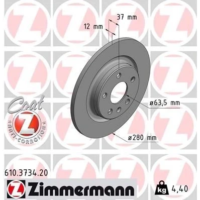 Bilde av ZIMMERMANN 610.3734.20 Bremseskiver 280 12 6/5 5 108 fullt ut belagt VOLVO: XC40