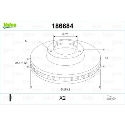Bilde av VALEO 186684 Bremseskiver framaksel 280 24,4 5 ventilert OPEL: Zafira B, Astra H Caravan, Meriva A