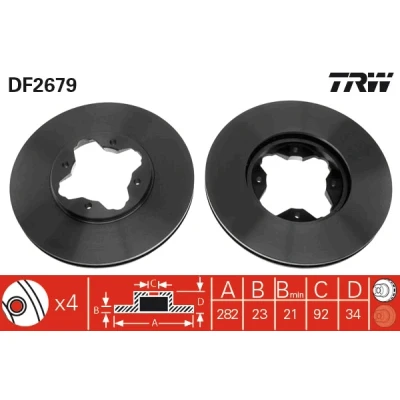 Bilde av TRW DF2679 Bremseskiver 282 23 4 114,3 ventilert spraylakkert HONDA: ACCORD