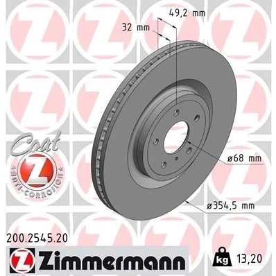 Bilde av ZIMMERMANN 200.2545.20 Bremseskiver 355 32 6/5 5 114 innvendig ventilert belagt