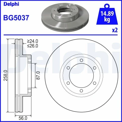 Bilde av DELPHI BG5037 Bremseskiver 258 26 6 ventilert oljet ubehandlet uten hjullager, ABS sensorring