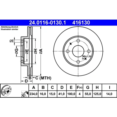 Bilde av ATE 24.0116 0130.1 Bremseskiver 234,0 16,0 4 100 ventilert belagt DAIHATSU: Sirion II, SUBARU: JUSTY