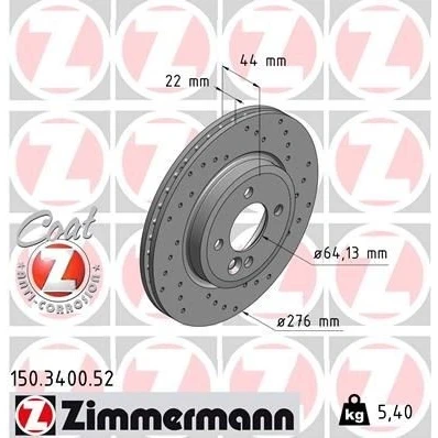 Bilde av ZIMMERMANN SPORT COAT Z 150.3400.52 Bremseskiver 276 22 5/4 4 100 innvendig ventilert, hullet belagt høy karbon MINI: Hatchback, Cabrio