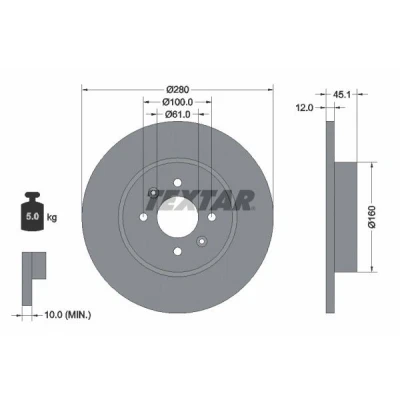 Bilde av TEXTAR PRO 92181203 Bremseskiver 280 12 04/06 100 fullt ut belagt uten hjulfestebolt, hjulnav RENAULT: Kangoo I Express,