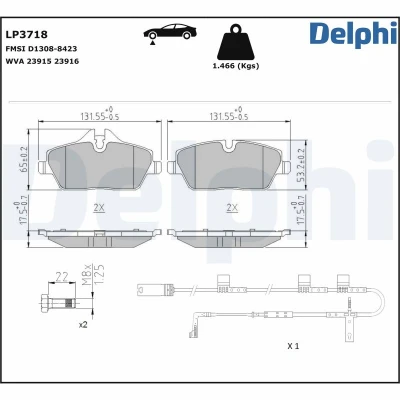 Bilde av DELPHI Bremseklosser inkl. slitasjevarselkontakt med antihyle blikk tilbehør LP3718 MINI: Clubman
