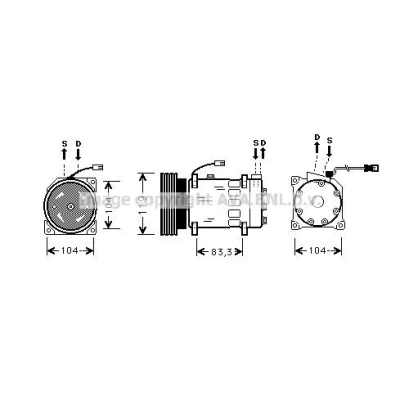 Bilde av PRASCO CNAK030 Kompressor SD6V12 R 134a