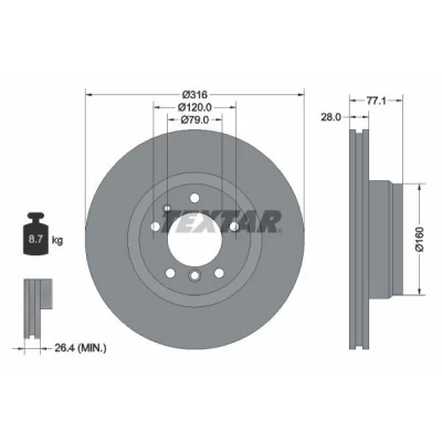 Bilde av TEXTAR PRO+ 92071405 Bremseskiver 316 28 05/07 120 innvendig ventilert belagt høy karbon uten hjulfestebolt, hjulnav BMW: 7