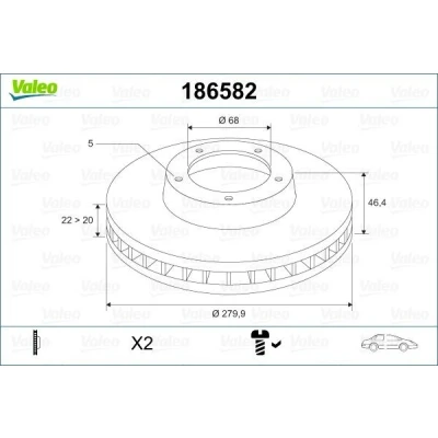 Bilde av VALEO 186582 Bremseskiver 280 22 5 ventilert med skrue AUDI: A4 B7 Avant, A8 D3, B5 VOLKSWAGEN: Passat Stasjonsvogn, Sedan