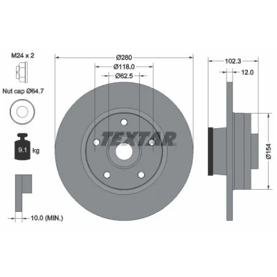 Bilde av TEXTAR PRO 92153703 Bremseskiver 280 12 05/05 118 fullt ut belagt med ABS senorring, hjullager OPEL: Vivaro A Combi, Van