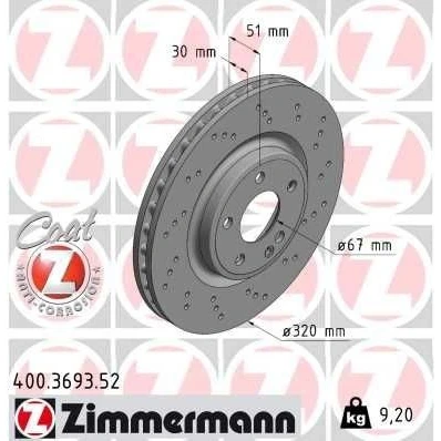 Bilde av ZIMMERMANN 400.3693.52 Bremseskiver 320 30 6/5 5 112 innvendig ventilert, hullet belagt høy karbon MERCEDES BENZ: A Klasse, B CLA Coupé