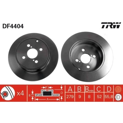 Bilde av TRW DF4404 Bremseskiver 279 9 4 100 fullt ut spraylakkert TOYOTA: Corolla IX Hatchback, Station Wagon, Sedan