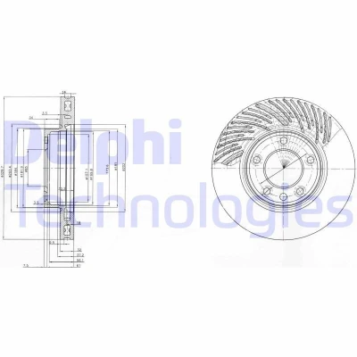 Bilde av DELPHI BG9773 Bremseskiver 330 32 5 ventilert oljet ubehandlet uten hjullager, ABS sensorring VOLKSWAGEN: Touareg I, II, PORSCHE: Cayenne