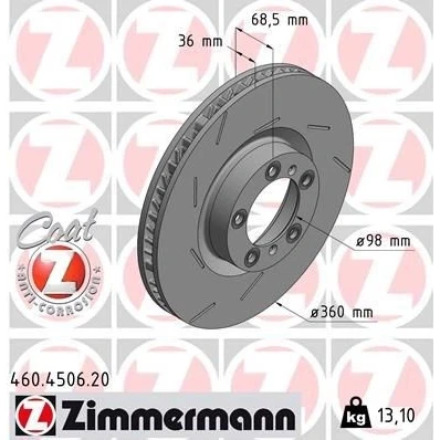 Bilde av ZIMMERMANN 460.4506.20 Bremseskiver 360 36 7/5 5 130 innvendig ventilert, med sliss belagt høy karbon