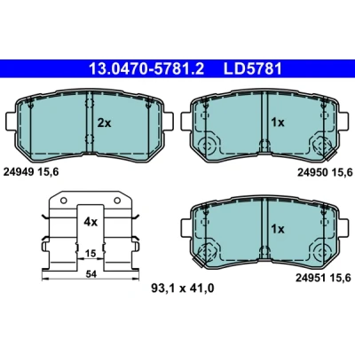 Bilde av ATE 13.0470 5781.2 Bremseklosser med akustisk slitasjevarsel tilbehør KIA: SOUL 2, Picanto II, HYUNDAI: ix20, Tucson, Kona SUV