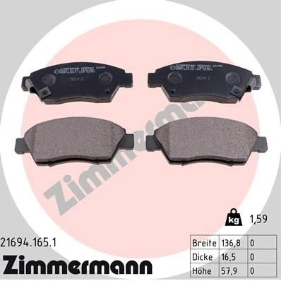 Bilde av ZIMMERMANN 21694.165.1 Bremseklosser med akustisk slitasjevarsel Bildet viser leveranseinnholdet HONDA: CIVIC 6 Coupe, CRX 3, 5 Stufenheck