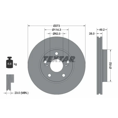 Bilde av TEXTAR PRO 92163703 Bremseskiver 273 26 05/07 114,3 innvendig ventilert belagt uten hjulfestebolt, hjulnav TOYOTA: Auris Hatchback