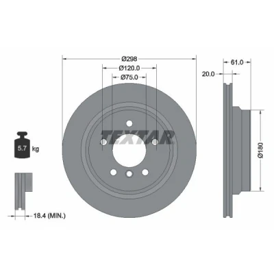 Bilde av TEXTAR PRO 92075103 Bremseskiver 298 20 05/06 120 utvendig ventilert belagt uten hjulfestebolt, hjulnav BMW: 5 Touring, Sedan