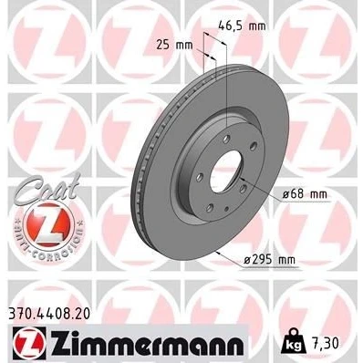 Bilde av ZIMMERMANN 370.4408.20 Bremseskiver 295 25 6/5 5 114 innvendig ventilert belagt