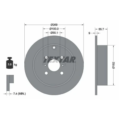 Bilde av TEXTAR PRO 92126203 Bremseskiver 269 9,3 04/07 100 fullt ut belagt uten hjulfestebolt, hjulnav TOYOTA: Corolla IX Hatchback