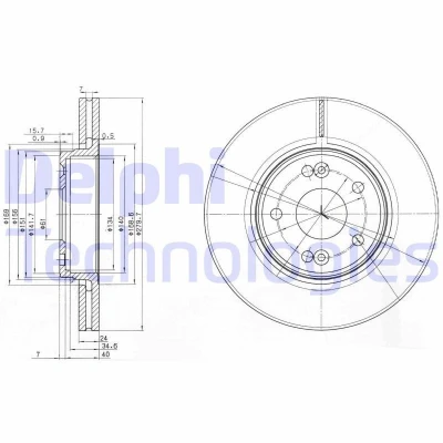 Bilde av DELPHI BG3733 Bremseskiver 280 24 5 ventilert oljet ubehandlet uten hjullager, ABS sensorring RENAULT: LAGUNA 2 Grandtour
