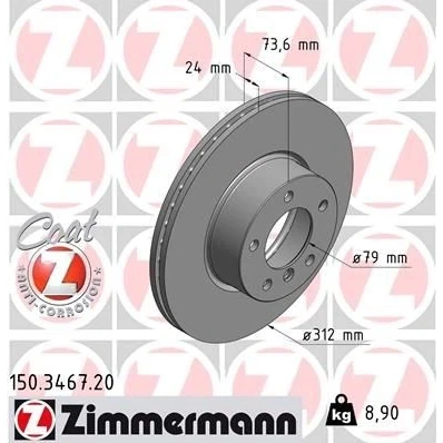 Bilde av ZIMMERMANN COAT Z 150.3467.20 Bremseskiver 312 24 6/5 5 120 innvendig ventilert belagt høy karbon BMW: 3 Sedan, Touring, 2 Coupé