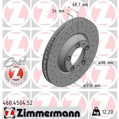 Bilde av ZIMMERMANN 460.4504.52 Bremseskiver 350 34 7/5 5 130 innvendig ventilert, hullet belagt høy karbon