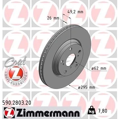 Bilde av ZIMMERMANN COAT Z 590.2803.20 Bremseskiver 295 26 8/5 5 114 utvendig ventilert belagt høy karbon TOYOTA: Auris Hatchback, Avensis III Stasjonsvogn