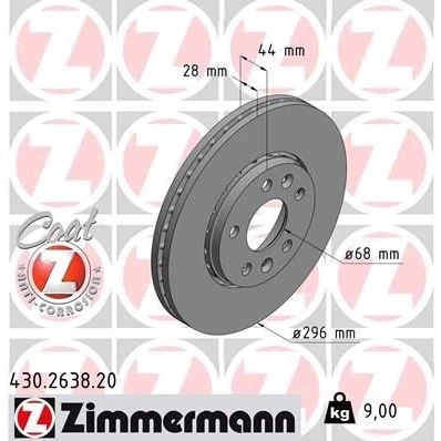 Bilde av ZIMMERMANN COAT Z 430.2638.20 Bremseskiver 296 28 7/5 5 114 utvendig ventilert belagt høy karbon OPEL: Vivaro B Van, Combi