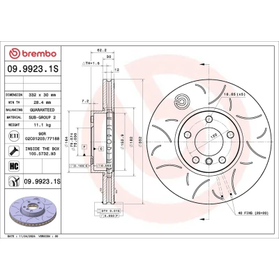 Bilde av BREMBO Bremseskive BMW: X5, X6 332mm 30mm 5 perforert / ventilert 09.9923.1S Bremseskiver, Skivebremser
