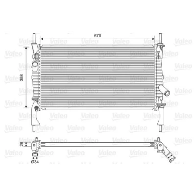 Bilde av VALEO 701606 Radiator Aluminium 358 670 26 uten kjølemiddelregulator Kjøleribber loddet