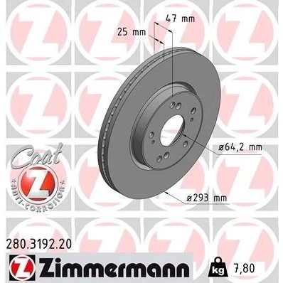 Bilde av ZIMMERMANN 280.3192.20 Bremseskiver 293 25 9/5 5 114 innvendig ventilert belagt HONDA: HR V II