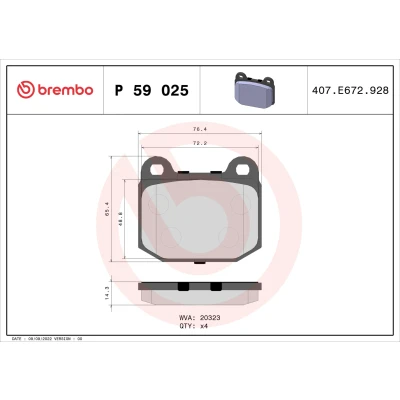 Bilde av BREMBO P 59 025 Bremseklosser ekskl. slitasjevarselkontakt uten tilbehør LOTUS: Elise S1, Europa S, S2