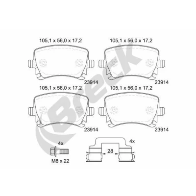 Bilde av BRECK 23914 00 704 10 Bremseklosser klargjort for slitasjeindikator med tilbehør VOLKSWAGEN: Passat B6 Variant, GOLF 5, 6, AUDI: A6 C6 Avant