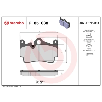 Bilde av BREMBO P 85 088 Bremseklosser klargjort for slitasjeindikator med antihyle blikk balansevekter, uten tilbehør AUDI: Q7, PORSCHE: Cayenne