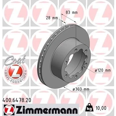 Bilde av ZIMMERMANN COAT Z 400.6478.20 Bremseskiver 303 28 6/6 6 145 innvendig ventilert belagt høy karbon MERCEDES BENZ: Sprinter 5 t Van