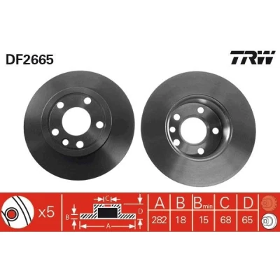 Bilde av TRW DF2665 Bremseskiver 282 18 5 112 fullt ut spraylakkert VOLKSWAGEN: Transporter 4 Bus,