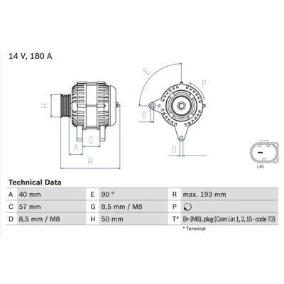 Bilde av BOSCH 0 986 083 850 Dynamo 14V 180A VOLKSWAGEN: Transporter 5 Bus, 5, Multivan (7HM, SKODA: Superb III Stasjonsvogn, Octavia 3 Combi