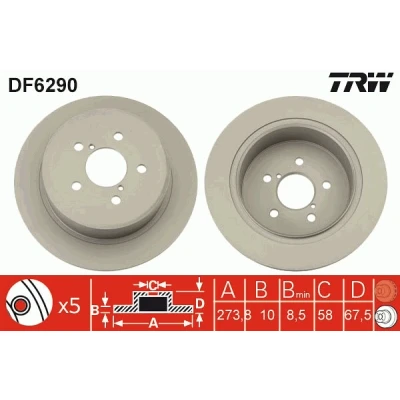 Bilde av TRW DF6290 Bremseskiver 273,8 10 5 100 fullt ut SUBARU: Legacy 4, Outback III, 4 Limousine