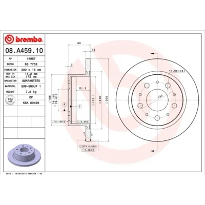 Bilde av BREMBO 08.A459.10 Bremseskiver 300 16 5 fullt ut FIAT: Ducato III Flatvogn lastebil / Chassis, Minibuss, Van