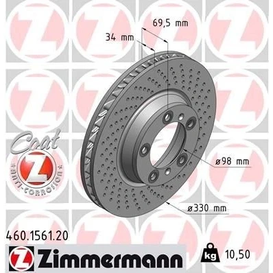 Bilde av ZIMMERMANN COAT Z 460.1561.20 Bremseskiver 330 34 7/5 5 130 innvendig ventilert, hullet belagt PORSCHE: 911 Coupé