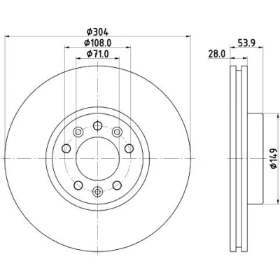 Bilde av HELLA 8DD 355 125 411 Bremseskiver 304 28 05/08 108 innvendig ventilert belagt uten hjulfestebolt, hjulnav PRO TOYOTA: Proace II Van