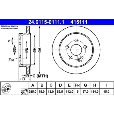 Bilde av ATE 24.0115 0111.1 Bremseskiver 285,0 15,0 5 112,0 fullt ut belagt MERCEDES BENZ: ML Klasse