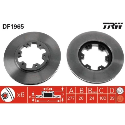 Bilde av TRW DF1965 Bremseskiver 277 26 6 124 ventilert spraylakkert NISSAN: Primastar Van, Navara Pick up, TERRANO 2