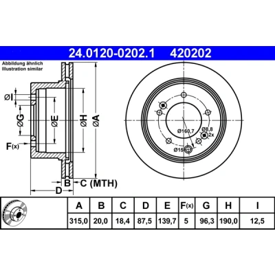 Bilde av ATE 24.0120 0202.1 Bremseskiver 315,0 20,0 5 139,7 ventilert KIA: SORENTO 1