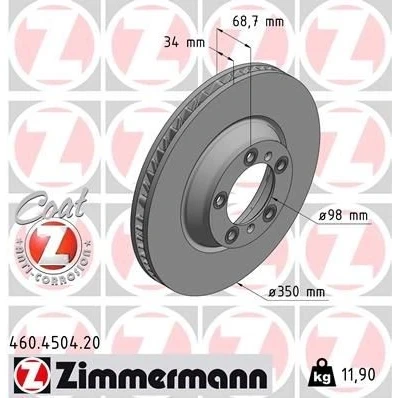 Bilde av ZIMMERMANN 460.4504.20 Bremseskiver 350 34 7/5 5 130 innvendig ventilert belagt høy karbon